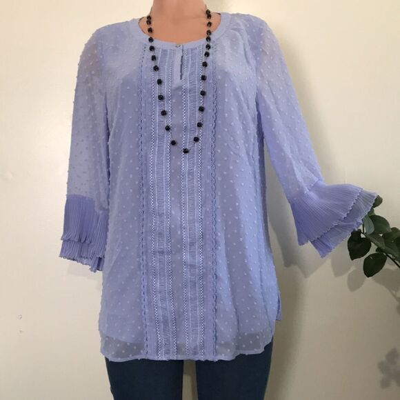 Isaac Mizrahi Clip Dot Blouse Pleated Cuffs - Picture 3 of 9